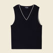 Pull sans manches col en V bleu marine femme