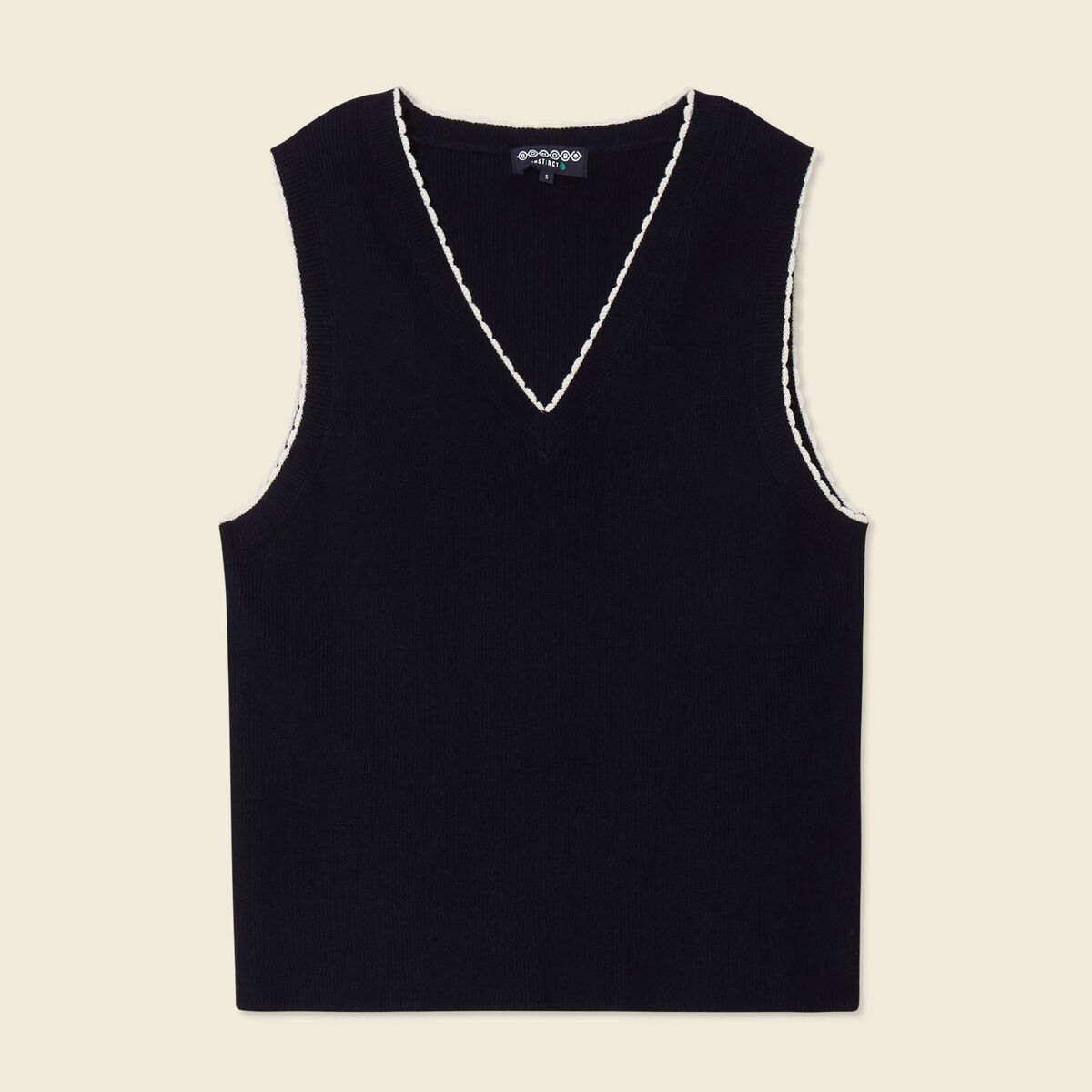 Pull sans manches col en V bleu marine femme