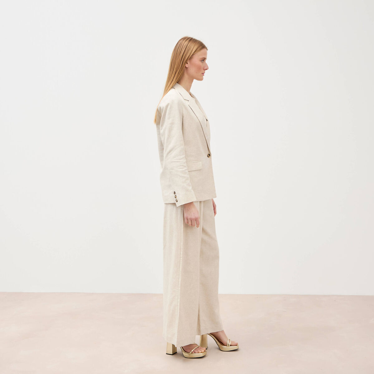 Blazer manches longues col tailleur sable femme