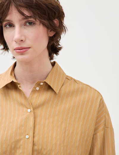 Chemise manches longues fluide camel femme