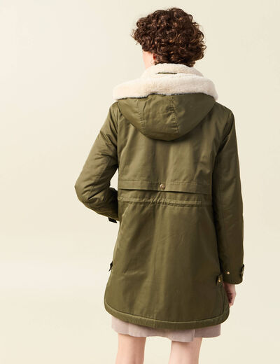 Parka droite à capuche vert kaki femme