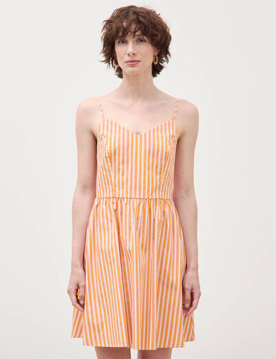 Robe bretelle col c&oelig;ur en coton orange abricot femme