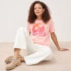 T-shirt droit col rond manches courtes rose saumon femme