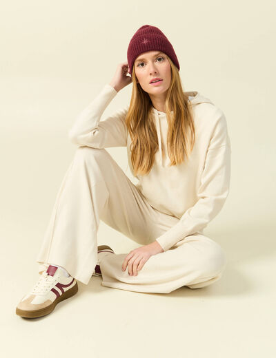Sweat &agrave; capuche manches longues creme femme