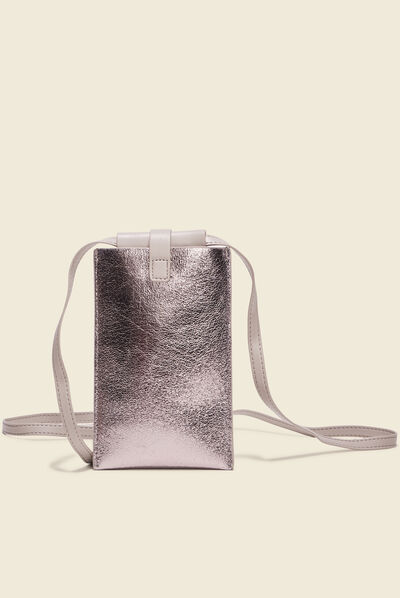 Pochette de téléphone gris argent femme