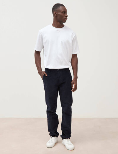 Pantalon straight velours longueur 32 bleu marine homme