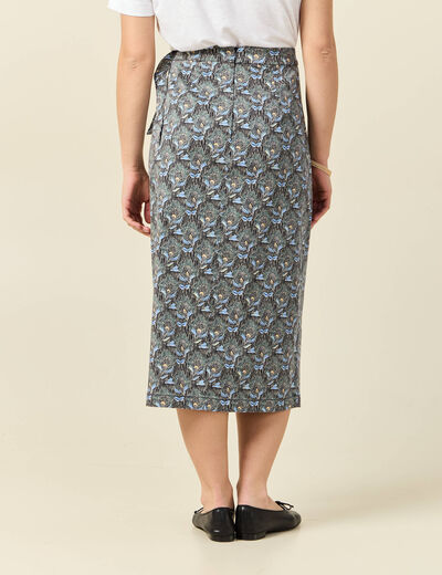 Jupe midi droite bleu marine femme