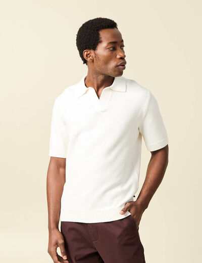 Polo ample col cubain manches courtes ecru homme