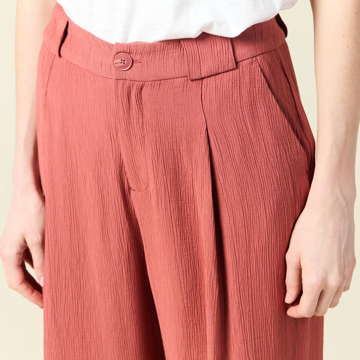 Pantalon large à pinces vieux rose femme