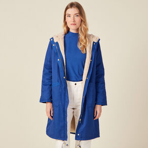 Parka droite à capuche doublée bleu electrique femme