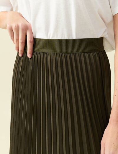 Jupe pliss&eacute;e longue vert kaki femme