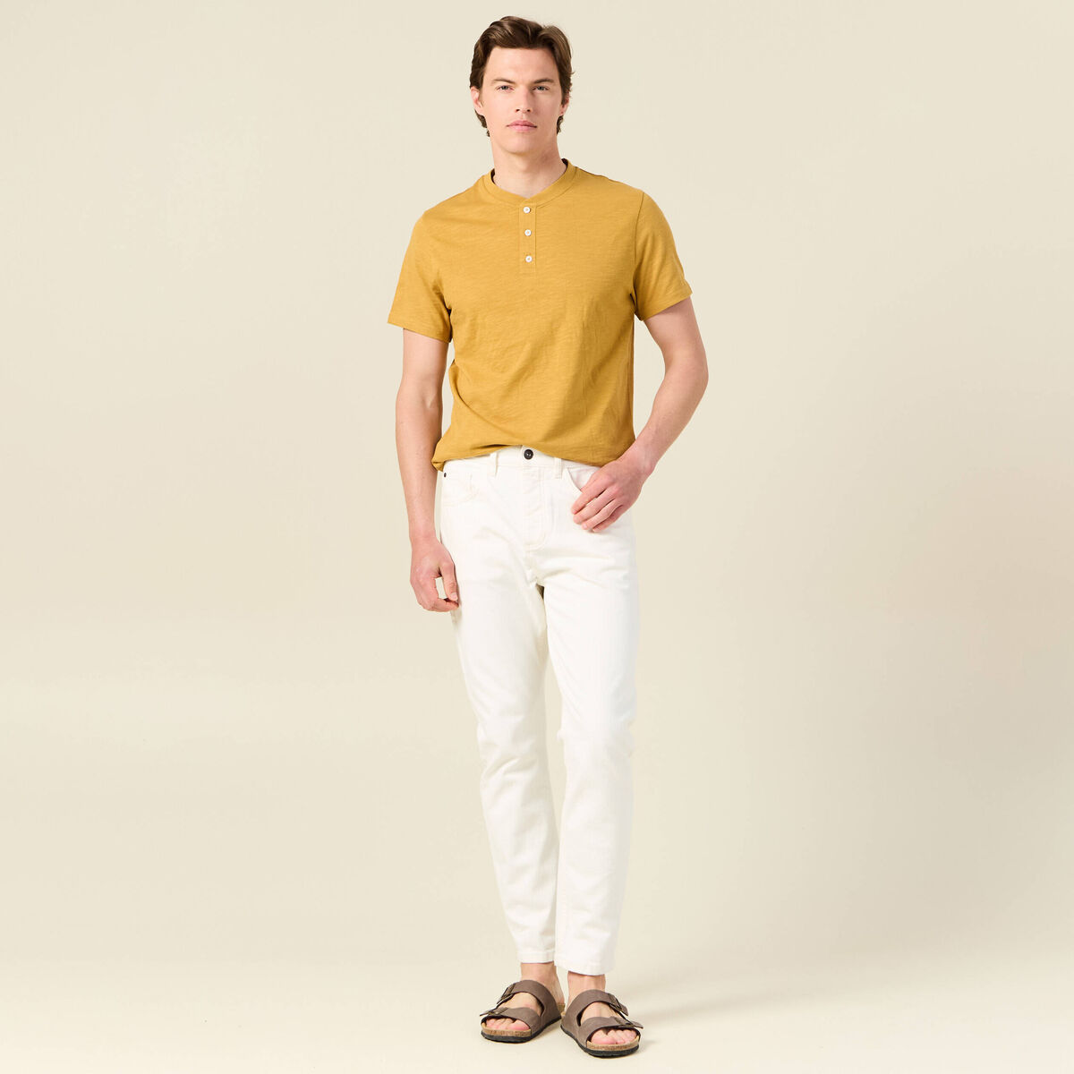T-shirt éco-responsable jaune moutarde homme