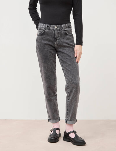 Jeans girlfriend 5 poches denim snow gris femme