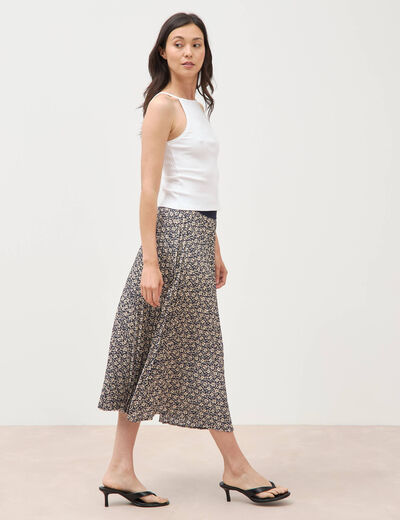 Jupe longue droite pliss&eacute;e bleu marine femme