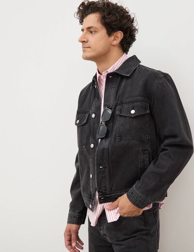 Veste droite en coton col classique denim noir homme