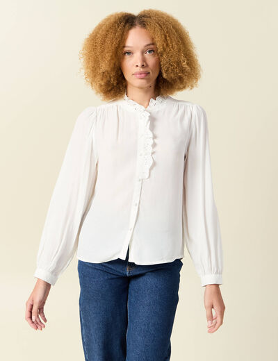 Chemise manches longues fluide ecru femme