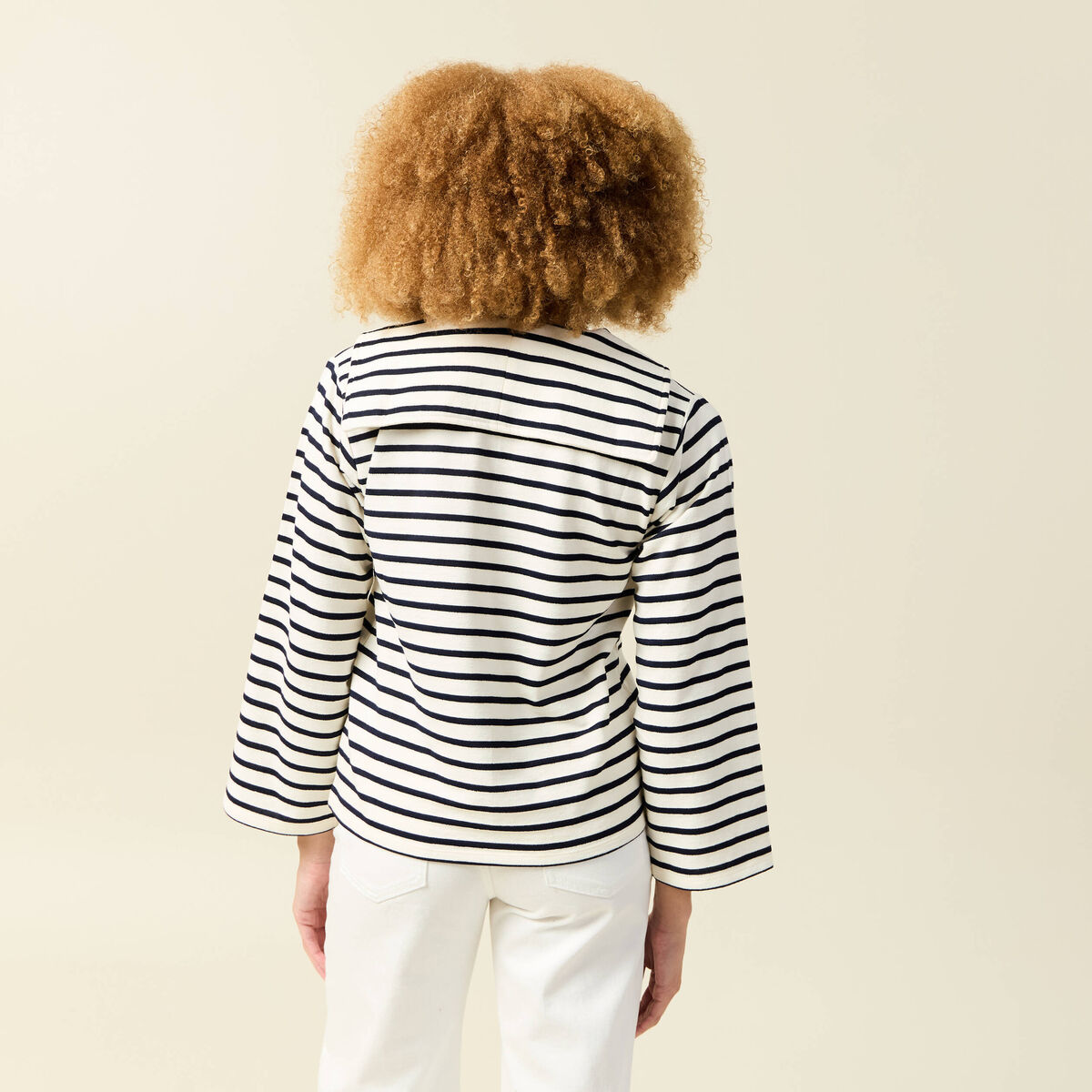 T-shirt col V manches longues ecru femme