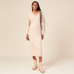 Robe cintr&eacute;e col v manches 3/4 creme femme