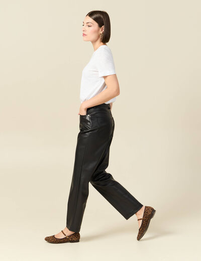 Pantalon taille haute similicuir noir femme