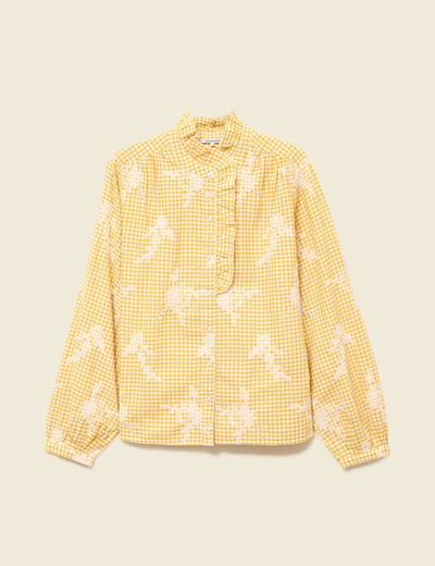 Chemise vichy manches longues en coton jaune femme