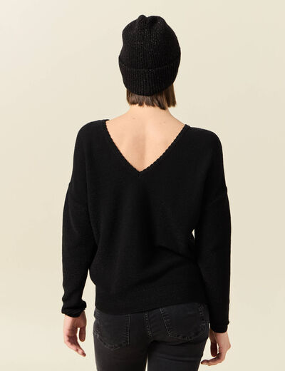 Pull manches longues ajouré noir femme