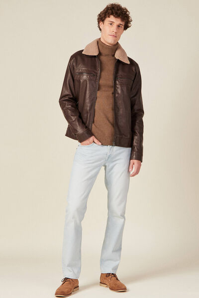 Pull manches longues marron homme