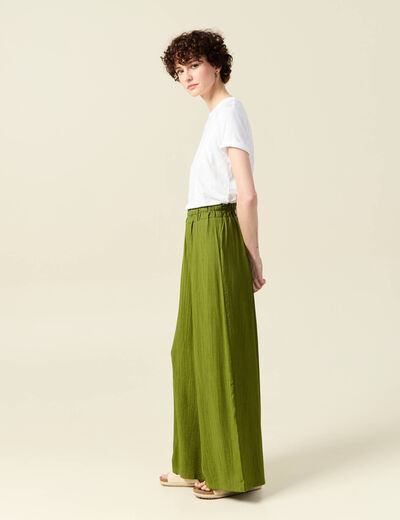 Pantalon large vert olive femme