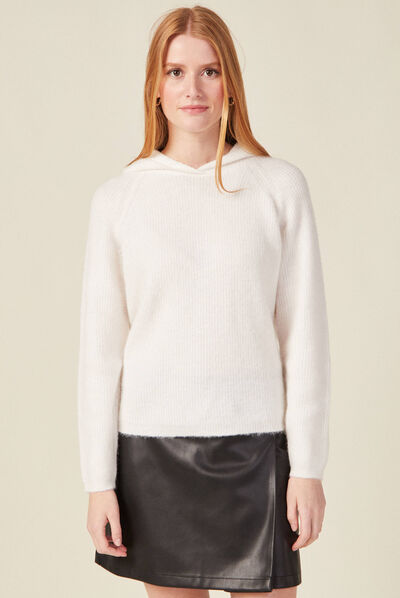 Pull à capuche éco-responsable ecru femme