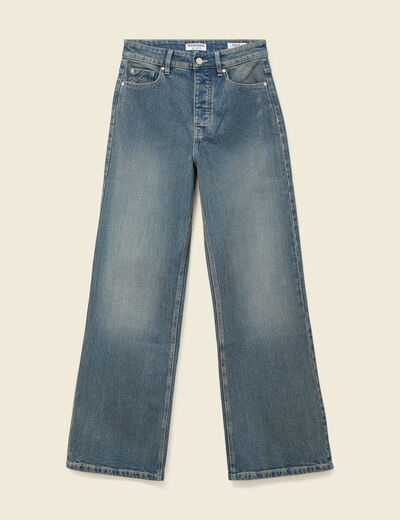 Jeans large taille haute bleu gris femme