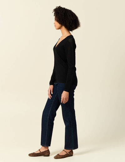 Gilet manches longues boutonné noir femme