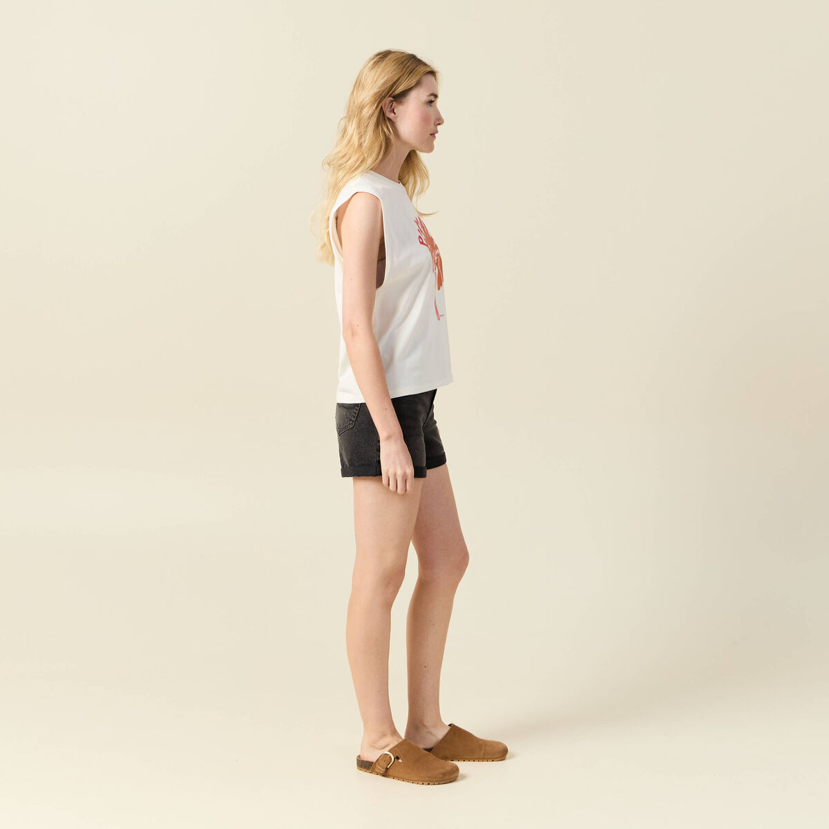 T-shirt sans manches ivoire femme