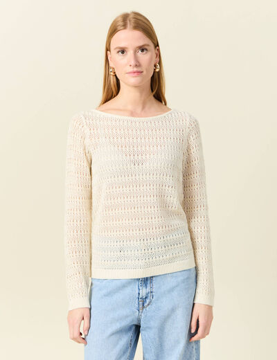 Gilet manches longues creme femme