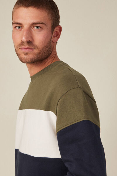 Sweat manches longues col rond taupe homme