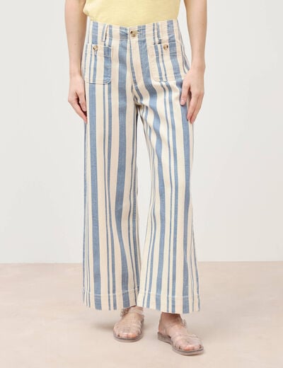 Jeans large cropped taille haute ray&eacute; bleu ciel femme