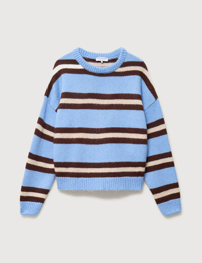 Pull droit manches longues col rond bleu femme