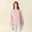 Blouse manches longues en coton orange corail femme