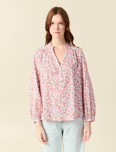 Blouse manches longues en coton orange corail femme