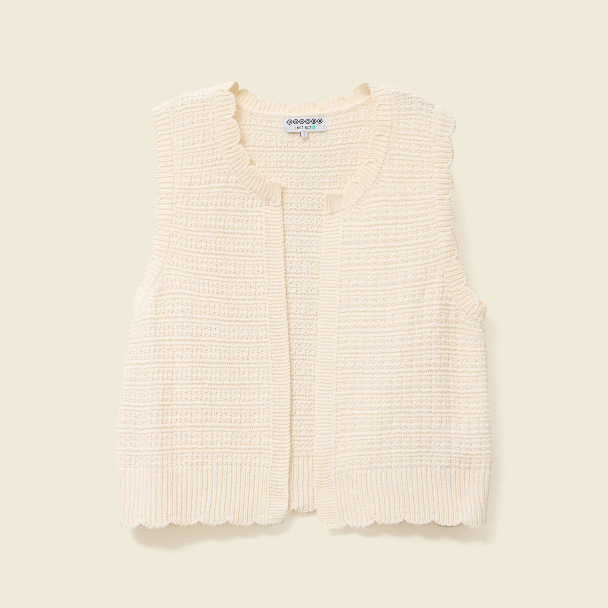 Gilet droit court sans manches creme femme