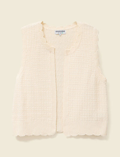Gilet droit court sans manches creme femme