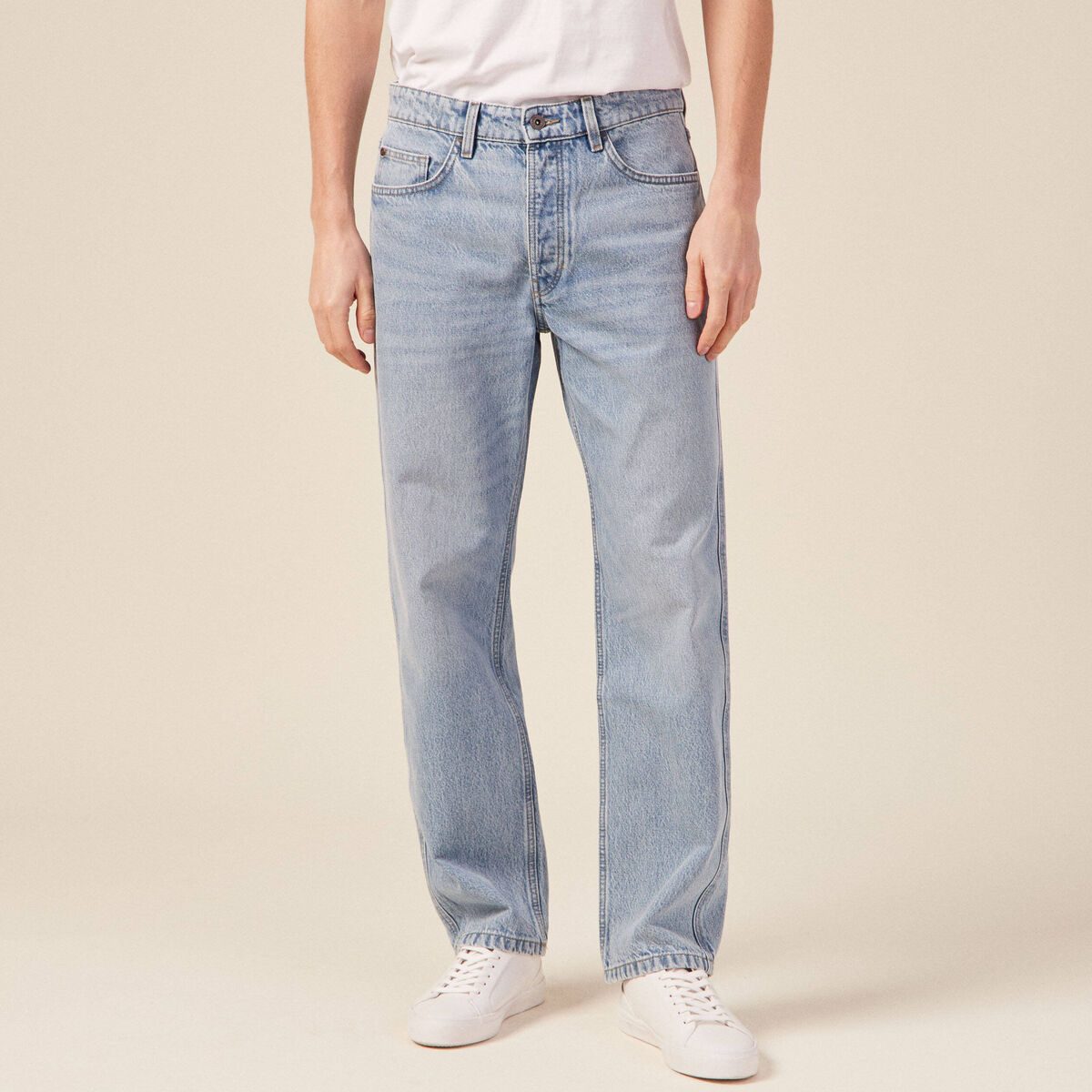 Jeans relax 5 poches denim bleach homme