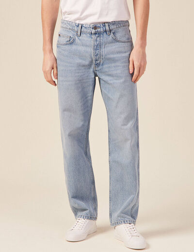 Jeans relax 5 poches denim bleach homme