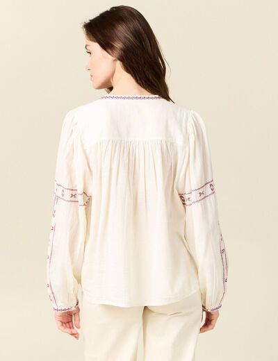 Chemise manches longues brodée creme femme