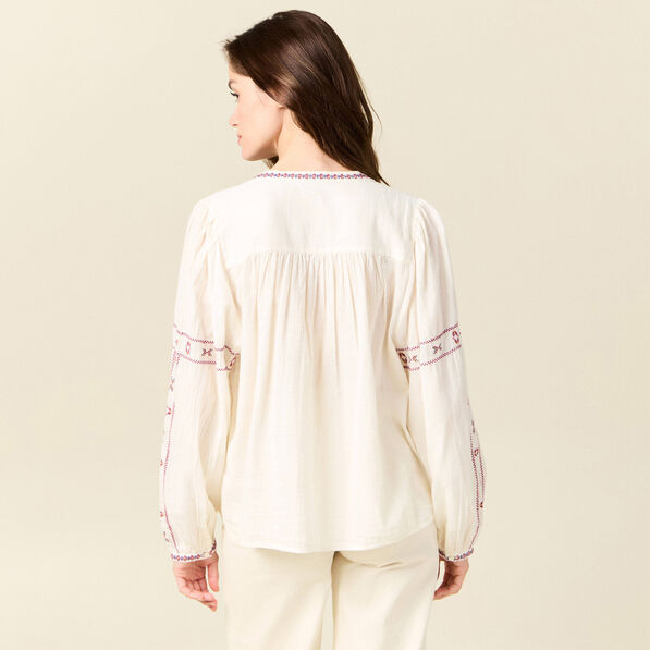 Chemise manches longues brodée creme femme