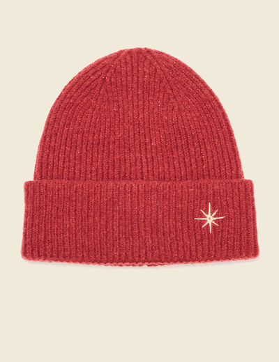 Bonnet tricoté orange foncé femme