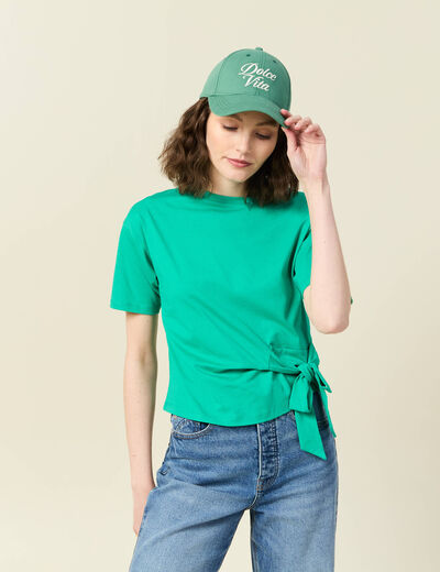 T-shirt manches courtes noeud vert femme