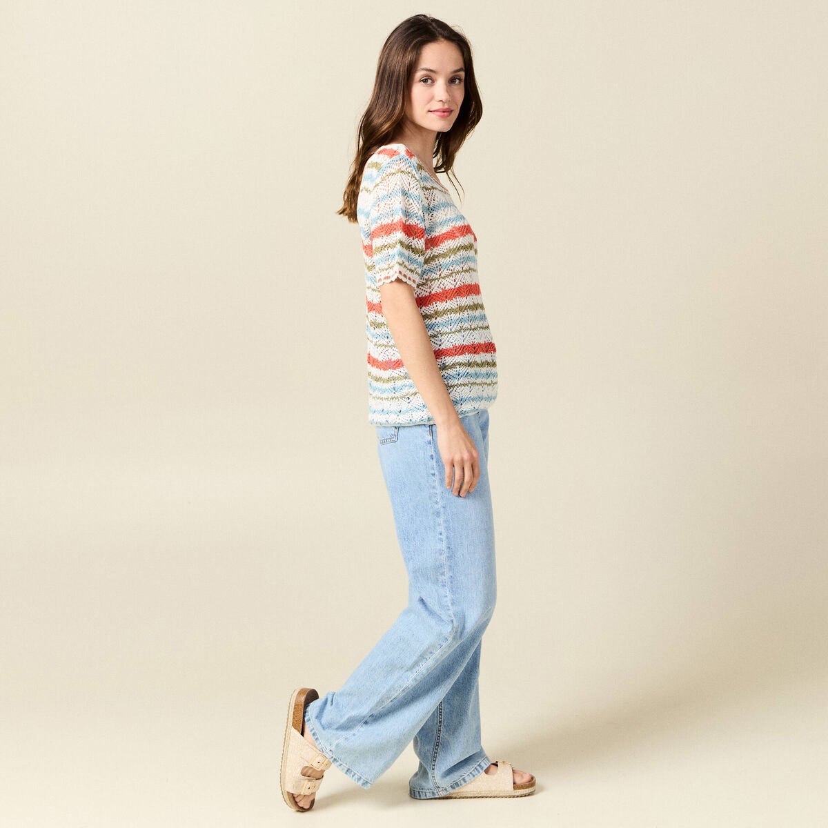 Pull manches courtes violet clair femme
