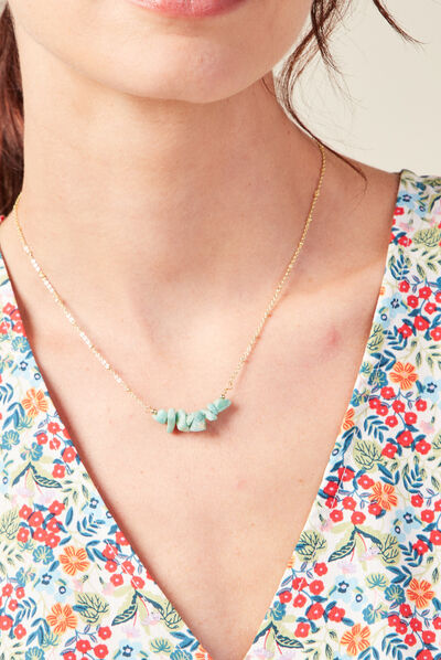 Collier avec perles pierres bleu clair femme