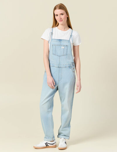 Salopette droite en jean denim used femme