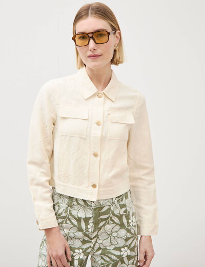 Veste courte boutonn&eacute;e ecru femme