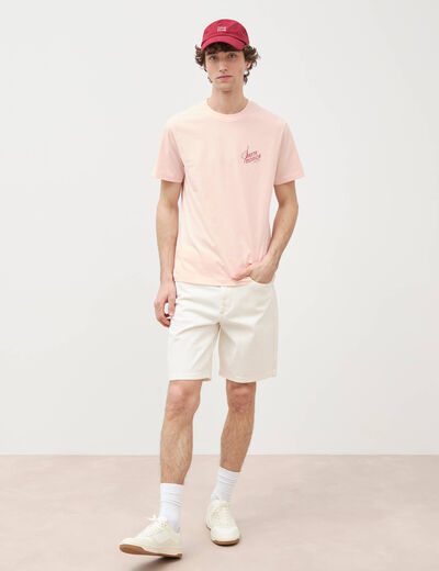 T-shirt en coton rose poudr&eacute;e homme